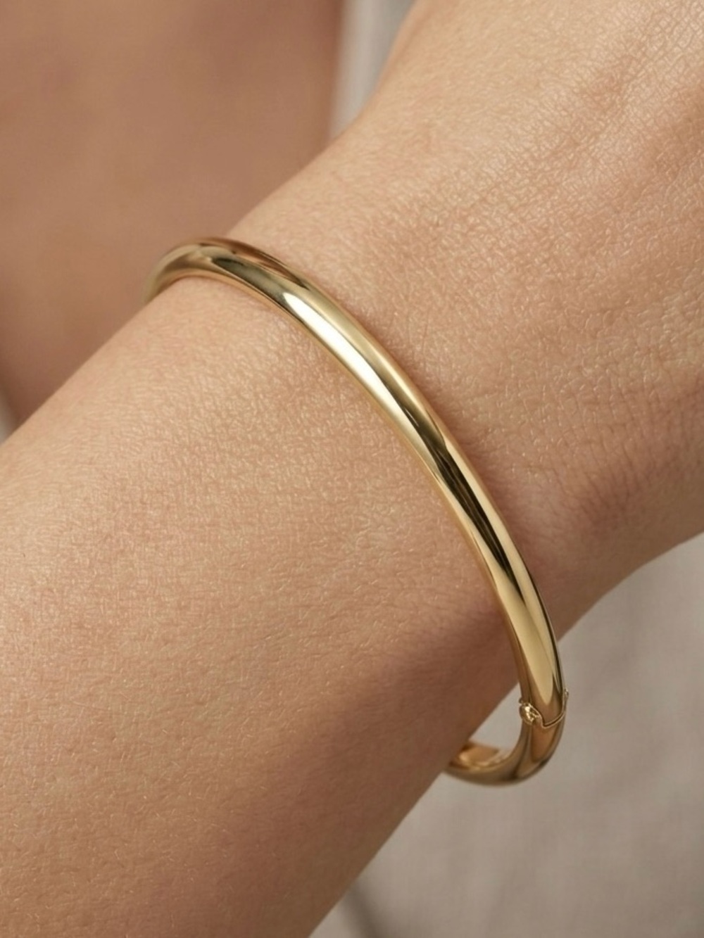 14K Gold Plated Hinged Thin Bangle Bracelet Water Resistant Rhodium Finish 60 mm